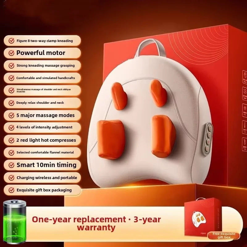 Trapezius Electric Massage Pillow for Neck and Shoulder Wireless Car and Home Massager Heat Waist Leg Cervical Shiatsu Kneading